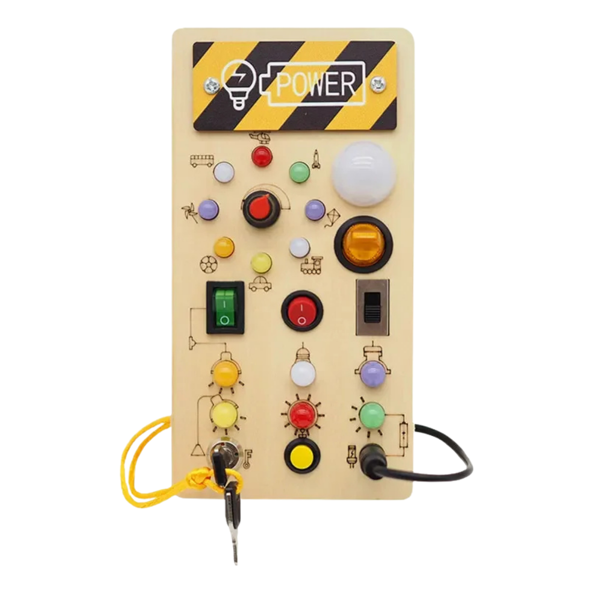 Jouet Montessori évolutif – Busy Board en bois avec lumières LED et activités sensorielles