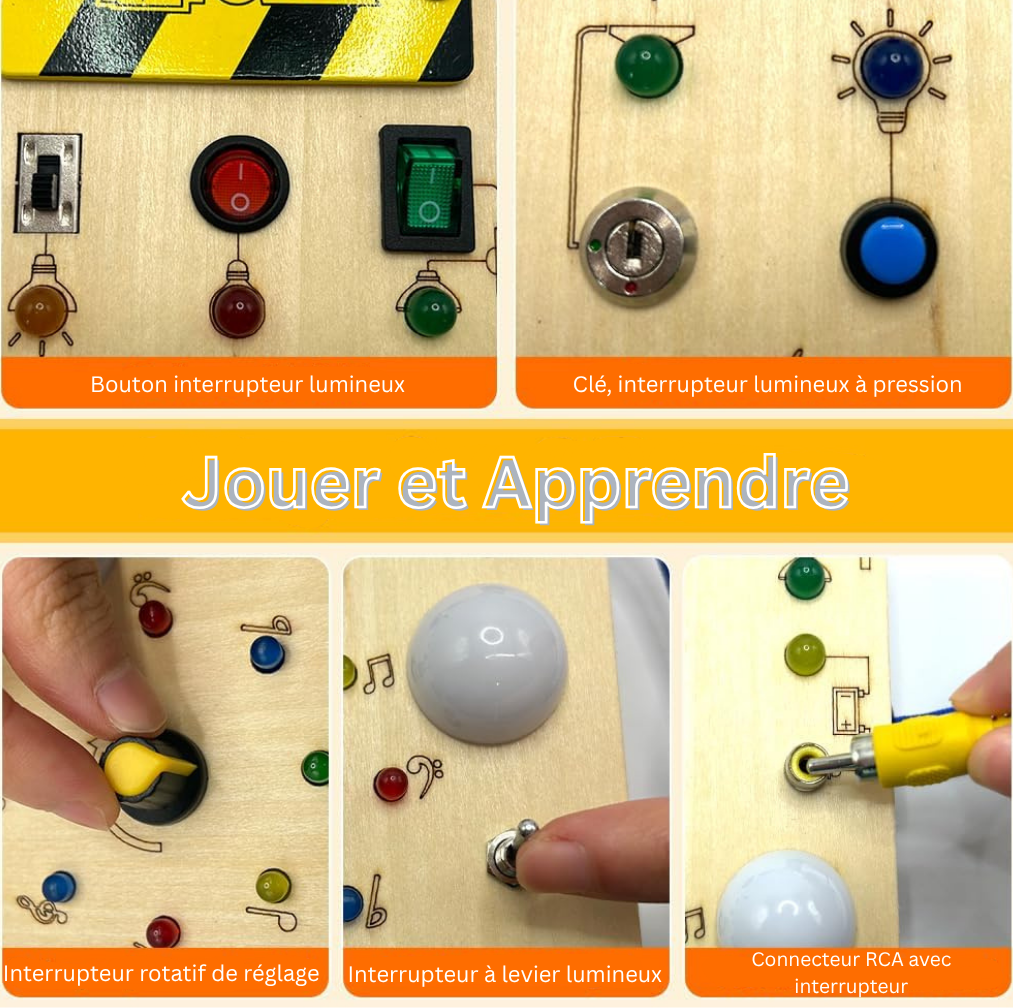 Busy Montessori – Jouet sensoriel évolutif en bois avec lumières et interrupteurs