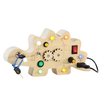 Jouet Montessori évolutif – Busy Board en bois avec lumières LED et activités sensorielles