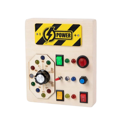 Jouet Montessori évolutif – Busy Board en bois avec lumières LED et activités sensorielles