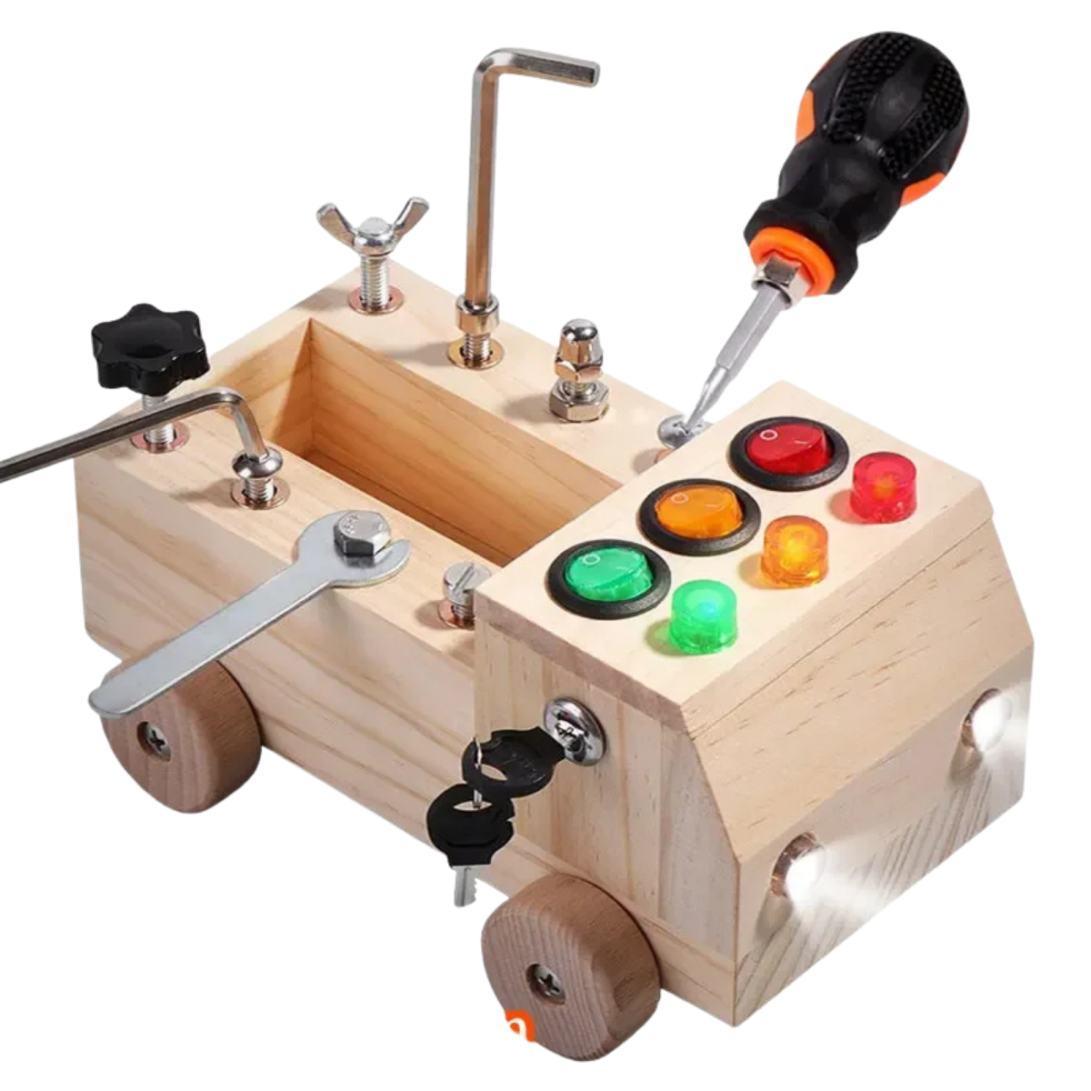 Jouet Montessori évolutif – Busy Board en bois avec lumières LED et activités sensorielles