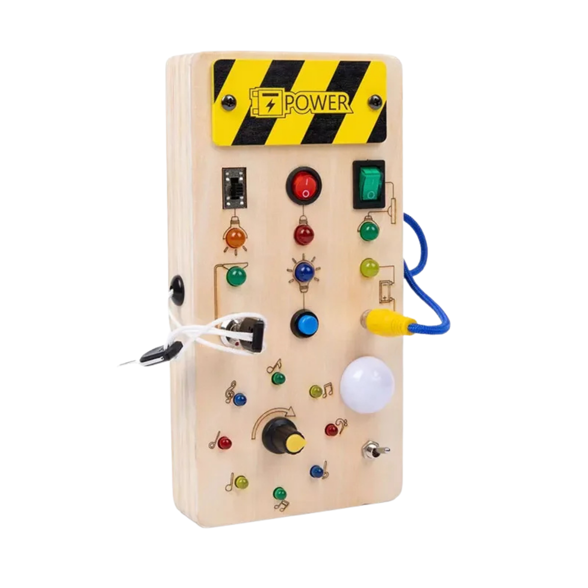 Jouet Montessori évolutif – Busy Board en bois avec lumières LED et activités sensorielles