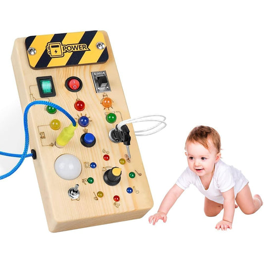 Busy Montessori – Jouet sensoriel évolutif en bois avec lumières et interrupteurs