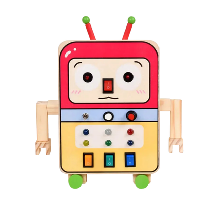 Jouet Montessori évolutif – Busy Board en bois avec lumières LED et activités sensorielles