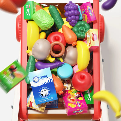 Chariot de Courses en Bois – Jouet Montessori Évolutif de Supermarché pour Enfants