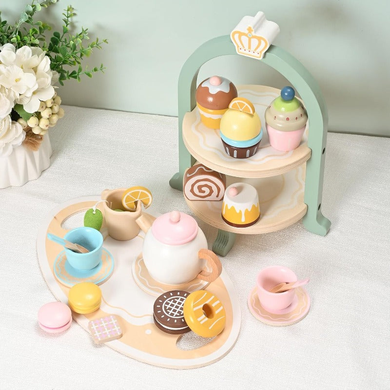 Set de Thé et Pâtisseries en Bois Montessori – Jeu d’Imitation Gourmand pour Enfants