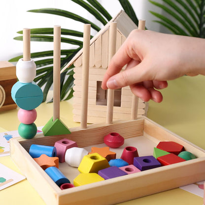 Jeu éducatif en bois – Perles et formes à enfiler Montessori évolutif