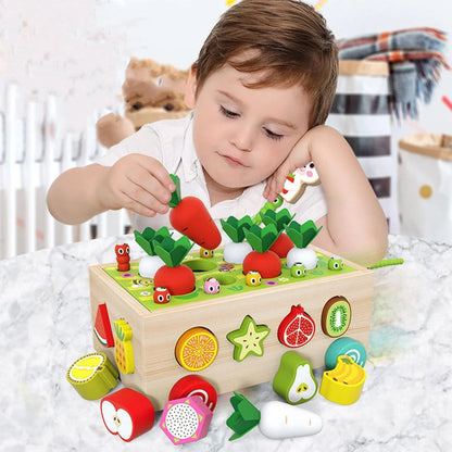 Jouet Montessori évolutif en bois – Jeu de tri, carottes et fruits éducatifs