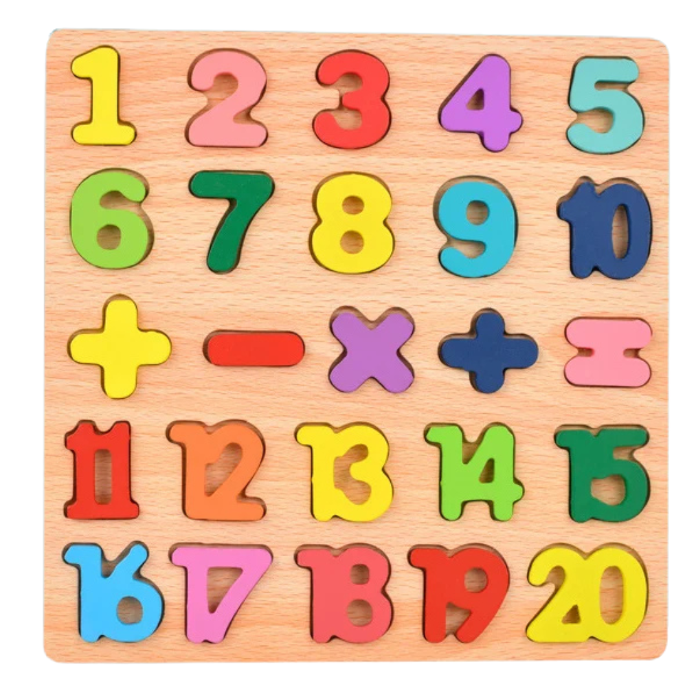 Jouet Montessori évolutif – Puzzle en bois lettres, chiffres et formes colorées