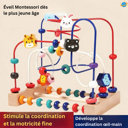Jouet Montessori Évolutif en Bois – Labyrinthe de Perles et Blocs de Comptage