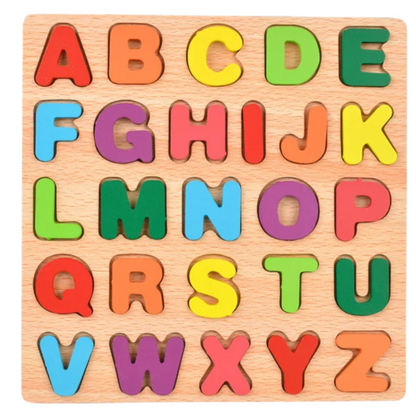Jouet Montessori évolutif – Puzzle en bois lettres, chiffres et formes colorées