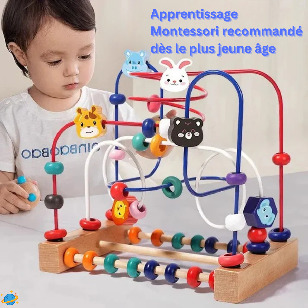 Jouet Montessori Évolutif en Bois – Labyrinthe de Perles et Blocs de Comptage
