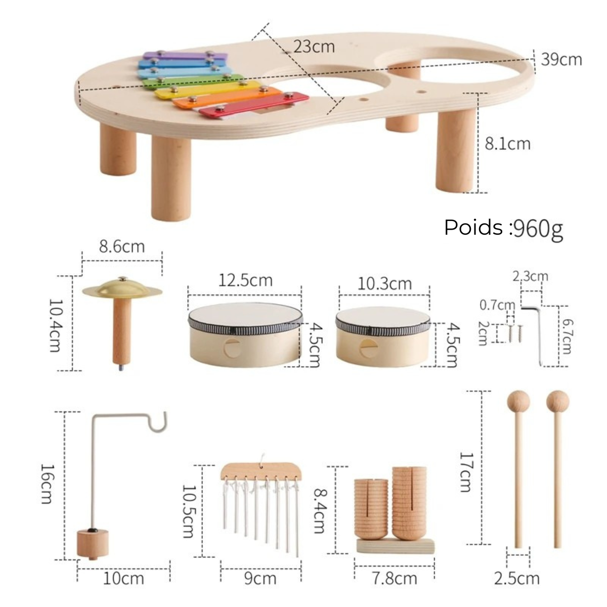 Table Musicale Montessori en Bois – Xylophone, Tambours & Instruments Éducatifs