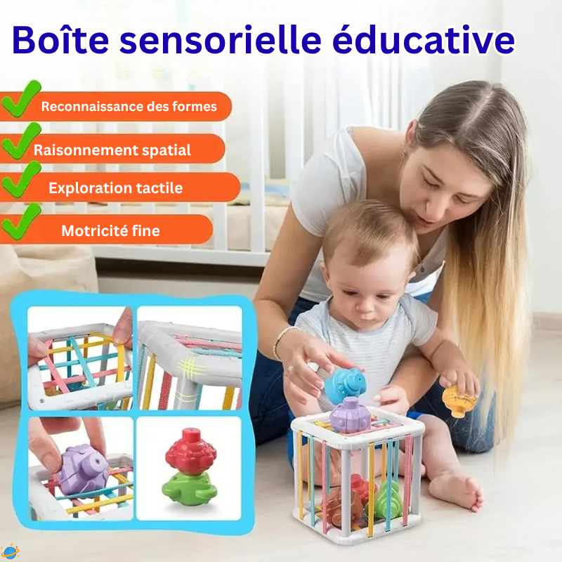 Jouet Montessori Évolutif – Cube d’Éveil Sensoriel et Tri de Formes