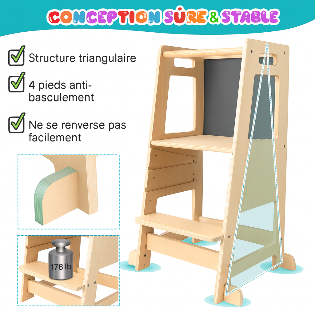Tour d’Observation Montessori Évolutive – Avec Tableau Noir Double Face