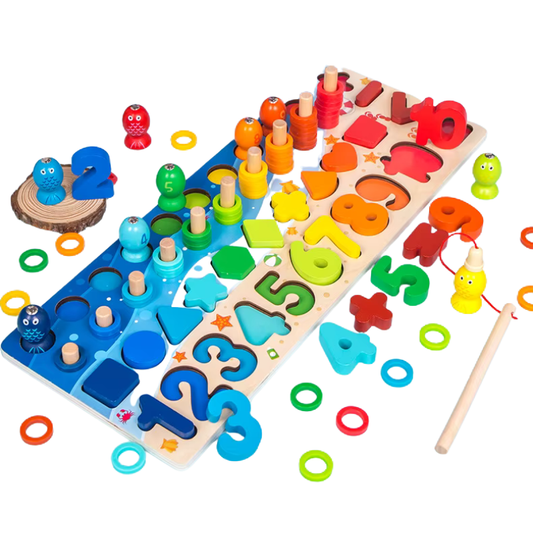Jouet Montessori évolutif – Tableau éducatif en bois chiffres, formes et couleurs