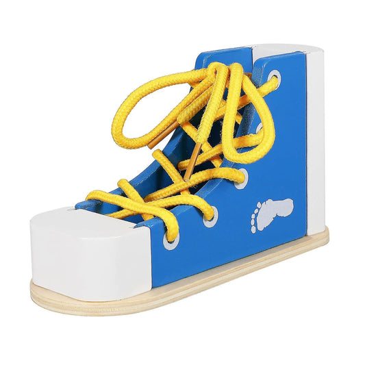 Jouet Montessori évolutif – Chaussure en bois éducative pour apprendre à lacer