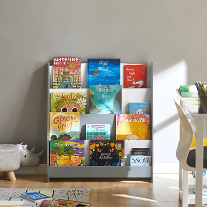 Bibliothèque Montessori en Bois – Étagère à Livres avec 4 Compartiments Sécurisés pour Enfants