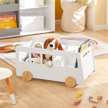 Bibliothèque Bus Montessori – Étagère Mobile à Livres et Jouets avec Roues en Bambou