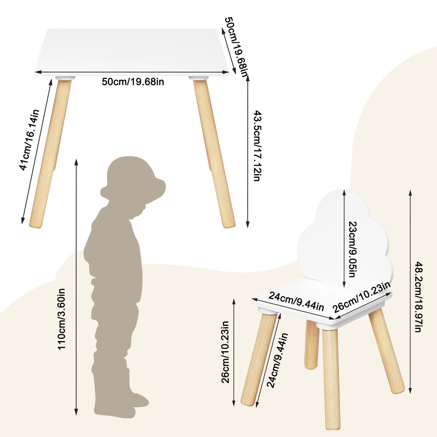 Table avec 2 Chaises Montessori en Bois – Ensemble d’Apprentissage et de Jeu