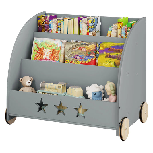 Bibliothèque Montessori à Roulettes – Étagère de Rangement Livres et Jouets pour Enfants