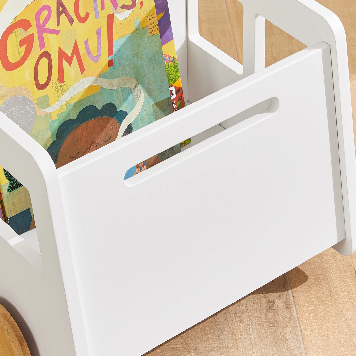 Bibliothèque Bus Montessori – Étagère Mobile à Livres et Jouets avec Roues en Bambou