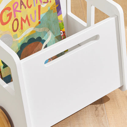 Bibliothèque Bus Montessori – Étagère Mobile à Livres et Jouets avec Roues en Bambou