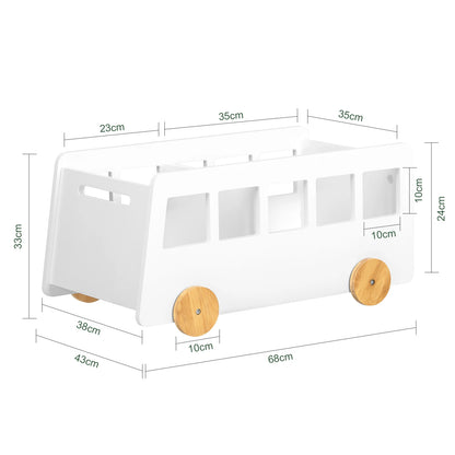 Bibliothèque Bus Montessori – Étagère Mobile à Livres et Jouets avec Roues en Bambou