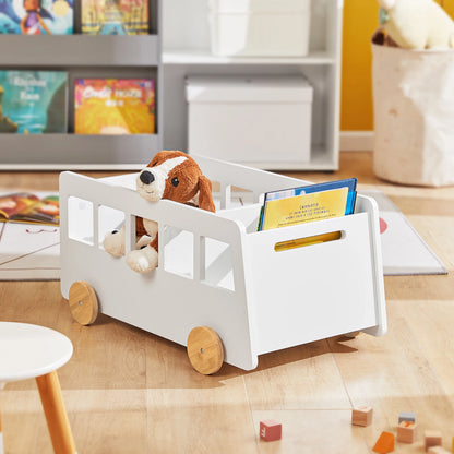 Bibliothèque Bus Montessori – Étagère Mobile à Livres et Jouets avec Roues en Bambou