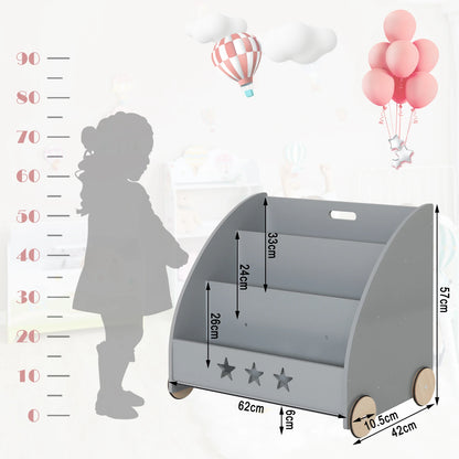 Bibliothèque Montessori à Roulettes – Étagère de Rangement Livres et Jouets pour Enfants