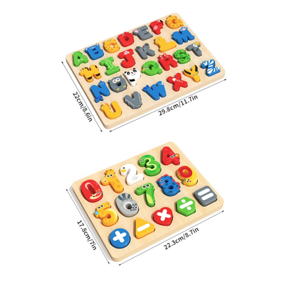 Puzzle alphabet et chiffres en bois – Jeu éducatif Montessori évolutif