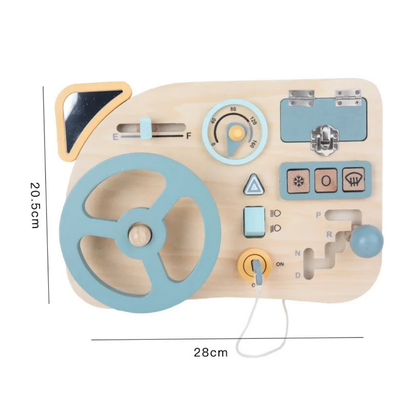 Jouet Montessori Évolutif en Bois – Busy Board Voiture avec Volant Musical et Activités Éducatives
