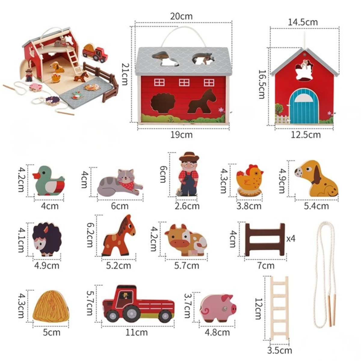 Ferme en bois éducative – Jeu Montessori évolutif avec animaux et accessoires