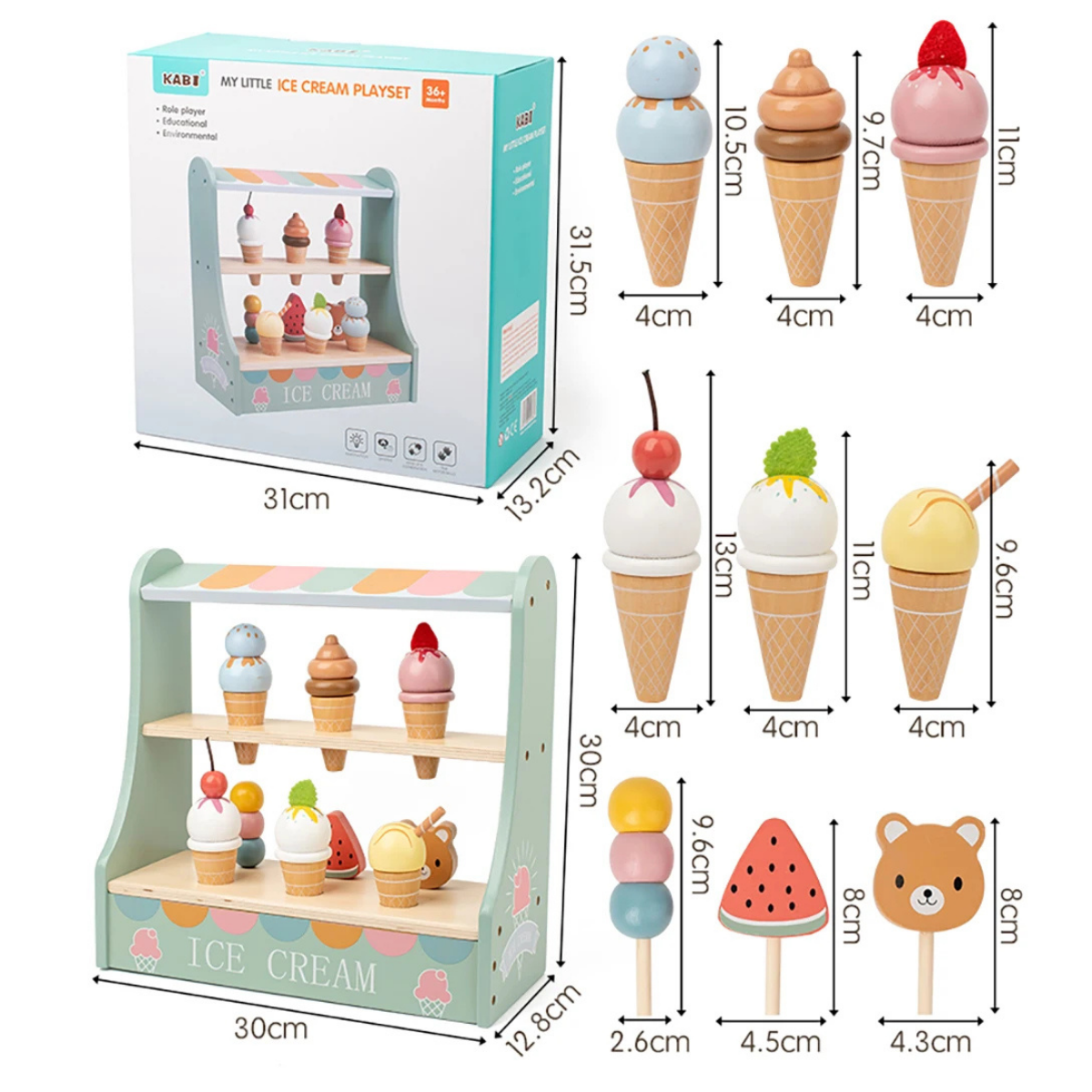 Stand de Crèmes Glacées en Bois Montessori – Jeu d’Imitation Marchand pour Enfants