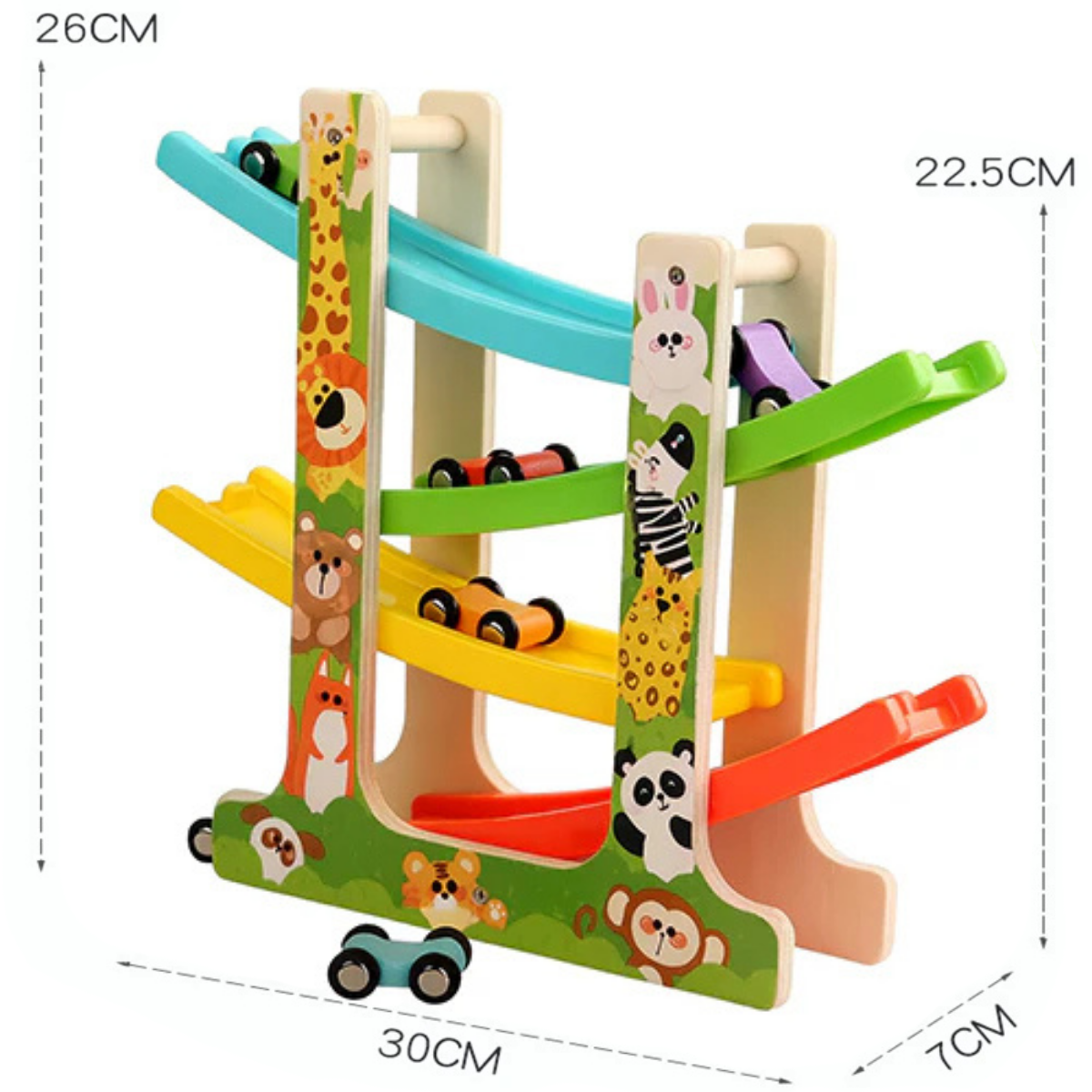 Rampe de Voitures Montessori en Bois – Jeu d’Observation et de Motricité