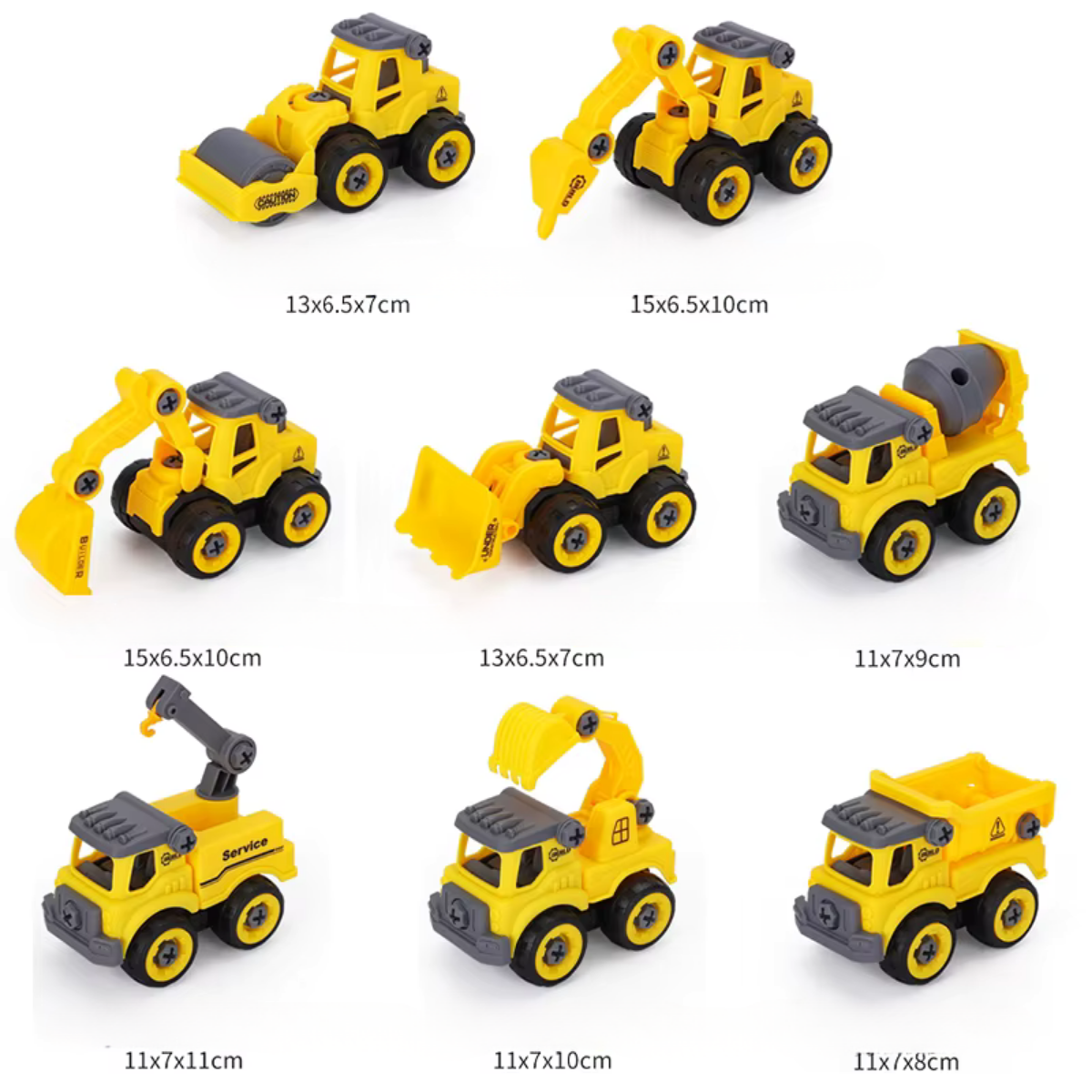 Set de Véhicules de Chantier Montessori – Camions & Engins à Monter et Démonter (8 pcs)
