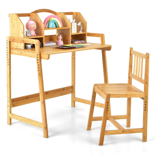 Bureau et Chaise Montessori Réglables – Ensemble en Bois avec Rangement