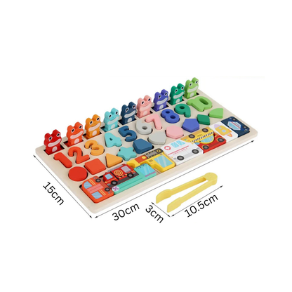 Jeu Éducatif Montessori 4-en-1 en Bois – Formes, Chiffres, Pêche & Animaux
