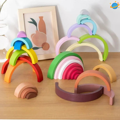 Arc-en-ciel Montessori en bois – Blocs d’empilement éducatifs