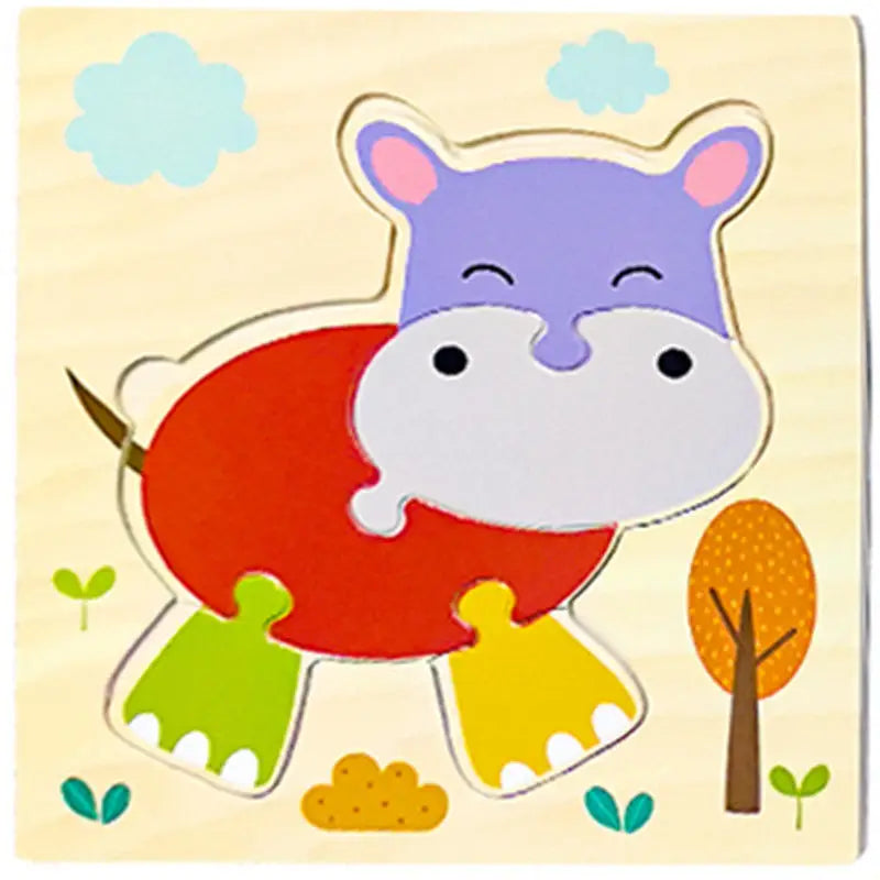 Jouet Montessori évolutif – Puzzle en bois animaux colorés et formes éducatives