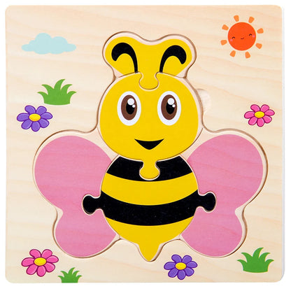 Jouet Montessori évolutif – Puzzle en bois animaux colorés et formes éducatives