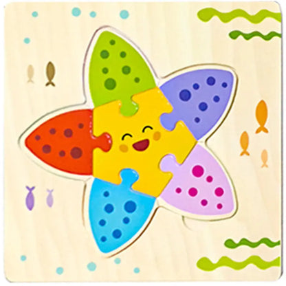 Jouet Montessori évolutif – Puzzle en bois animaux colorés et formes éducatives