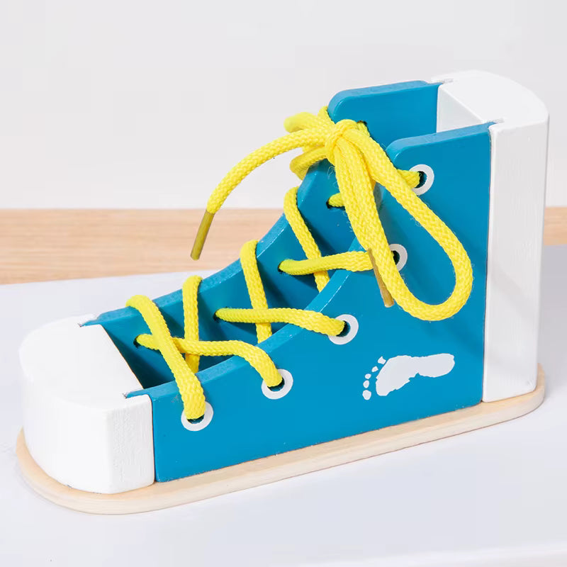 Jouet Montessori évolutif – Chaussure en bois éducative pour apprendre à lacer