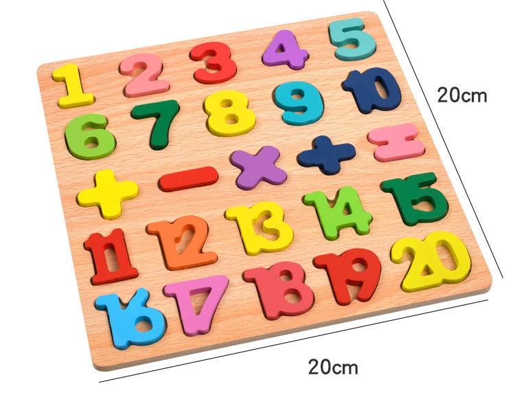 Jouet Montessori évolutif – Puzzle en bois lettres, chiffres et formes colorées