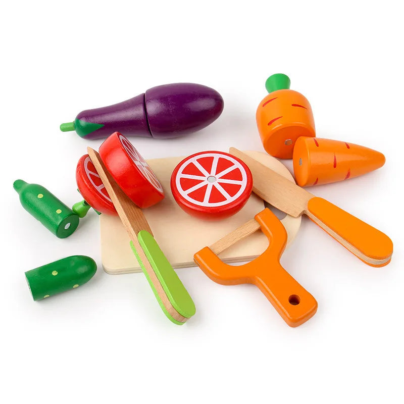 Fruits et Légumes en Bois à Découper – Jeu Montessori d’Imitation Cuisine