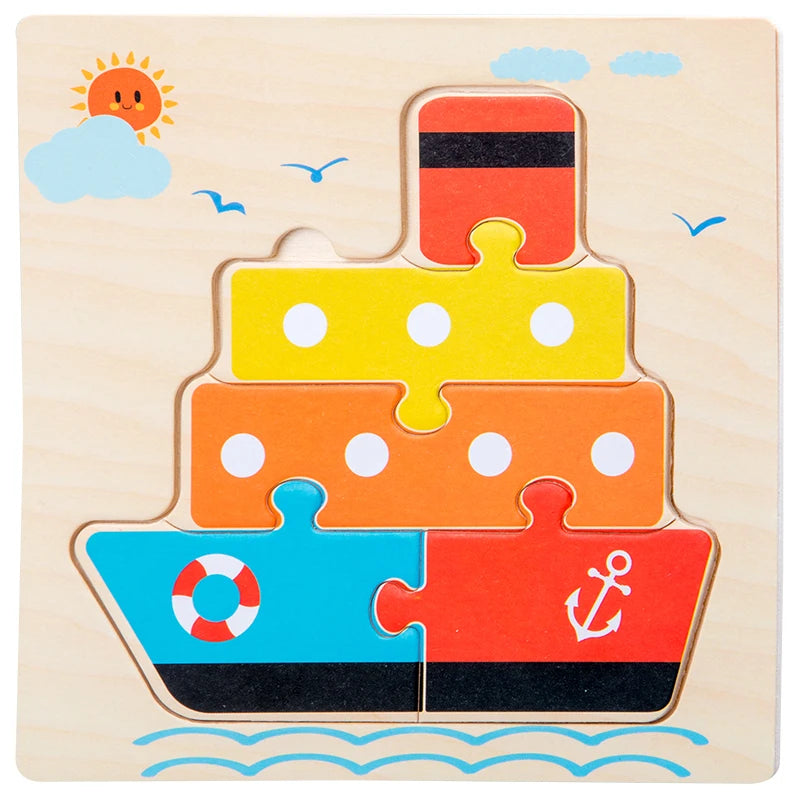 Jouet Montessori évolutif – Puzzle en bois animaux colorés et formes éducatives