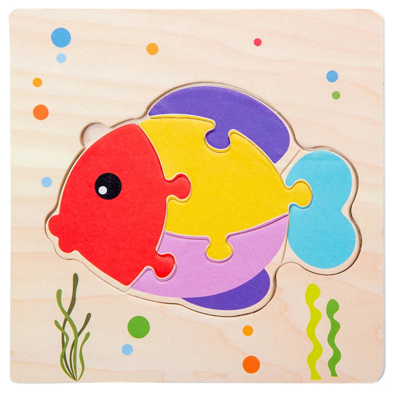 Jouet Montessori évolutif – Puzzle en bois animaux colorés et formes éducatives