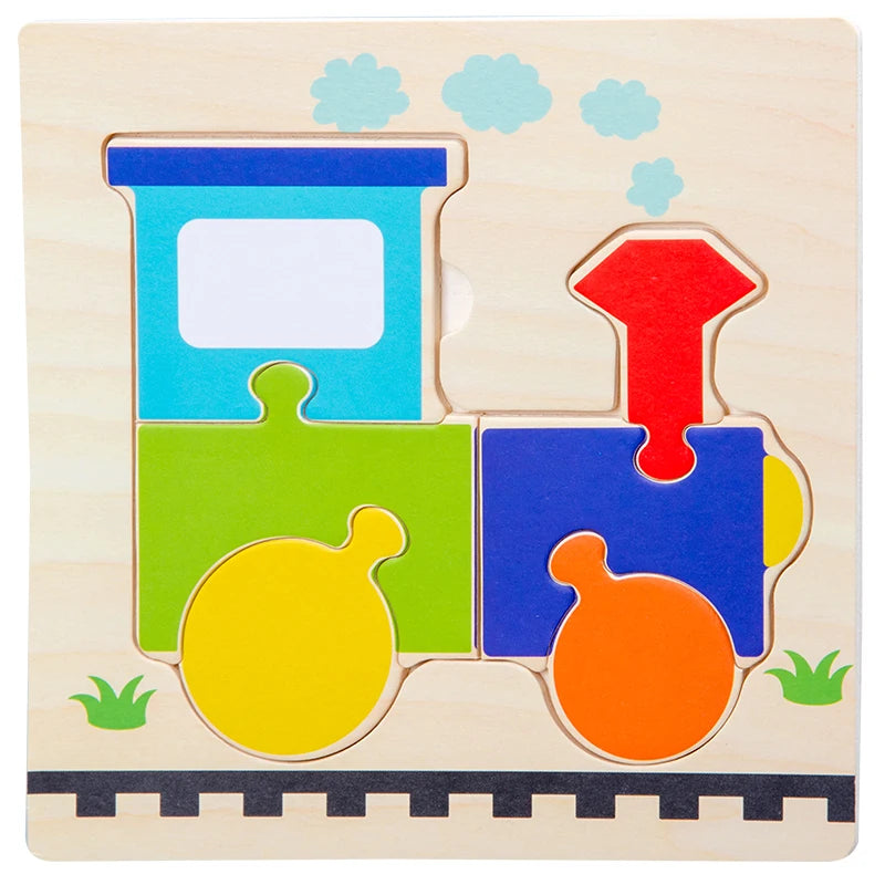 Jouet Montessori évolutif – Puzzle en bois animaux colorés et formes éducatives