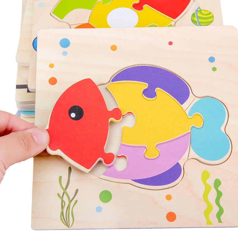 Jouet Montessori évolutif – Puzzle en bois animaux colorés et formes éducatives