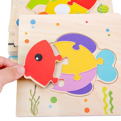 Jouet Montessori évolutif – Puzzle en bois animaux colorés et formes éducatives